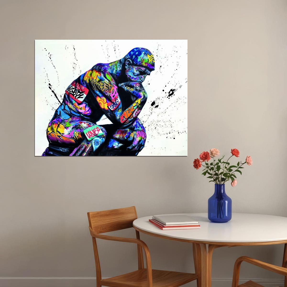 Thinker Statue Pop Art Poster Graffiti Street Art Colorful Modern Abstract Sculpture Print