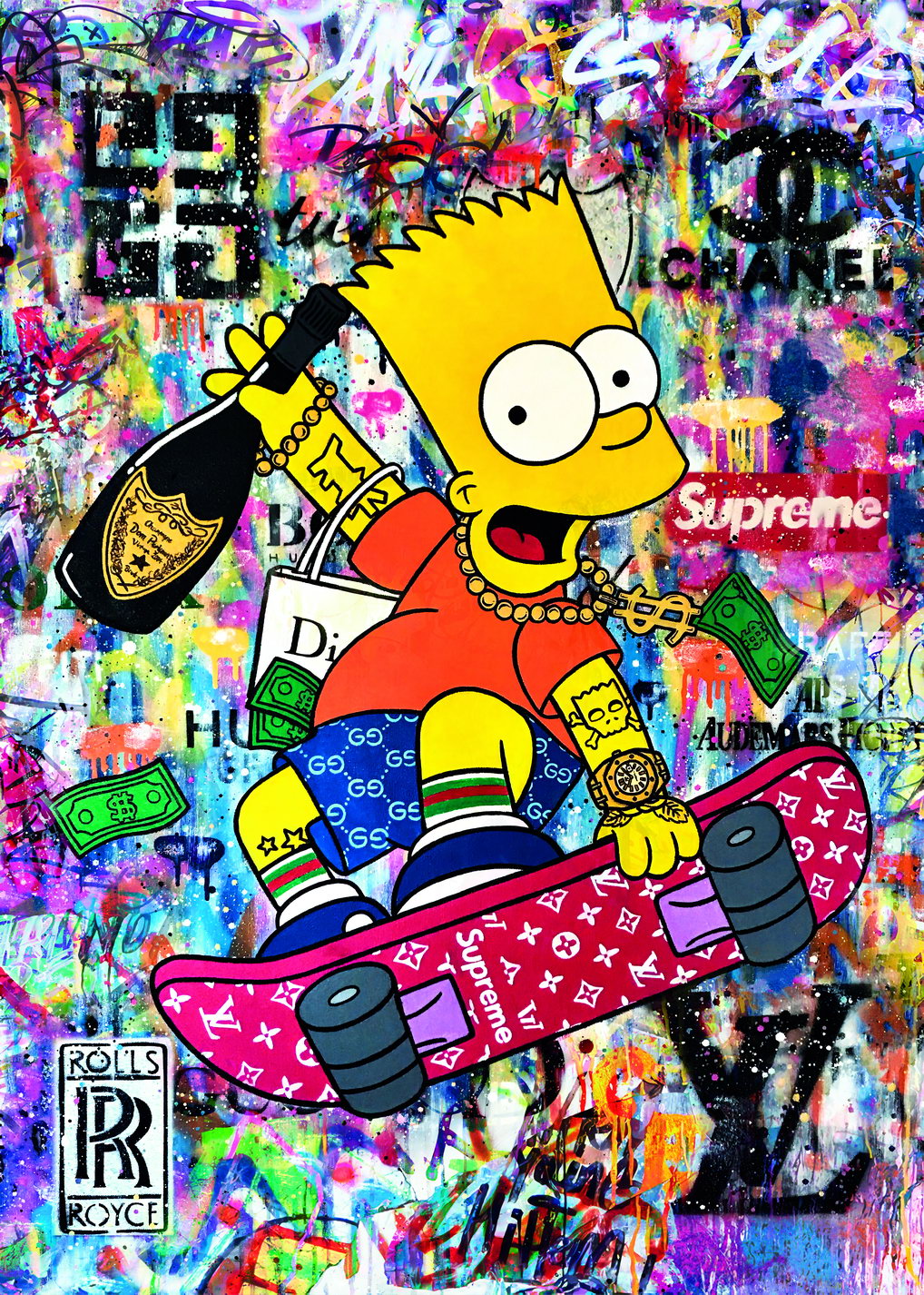 Bart Simpson Pop Art Poster Graffiti Street Art Skateboard Supreme Modern Cartoon Tribute Print