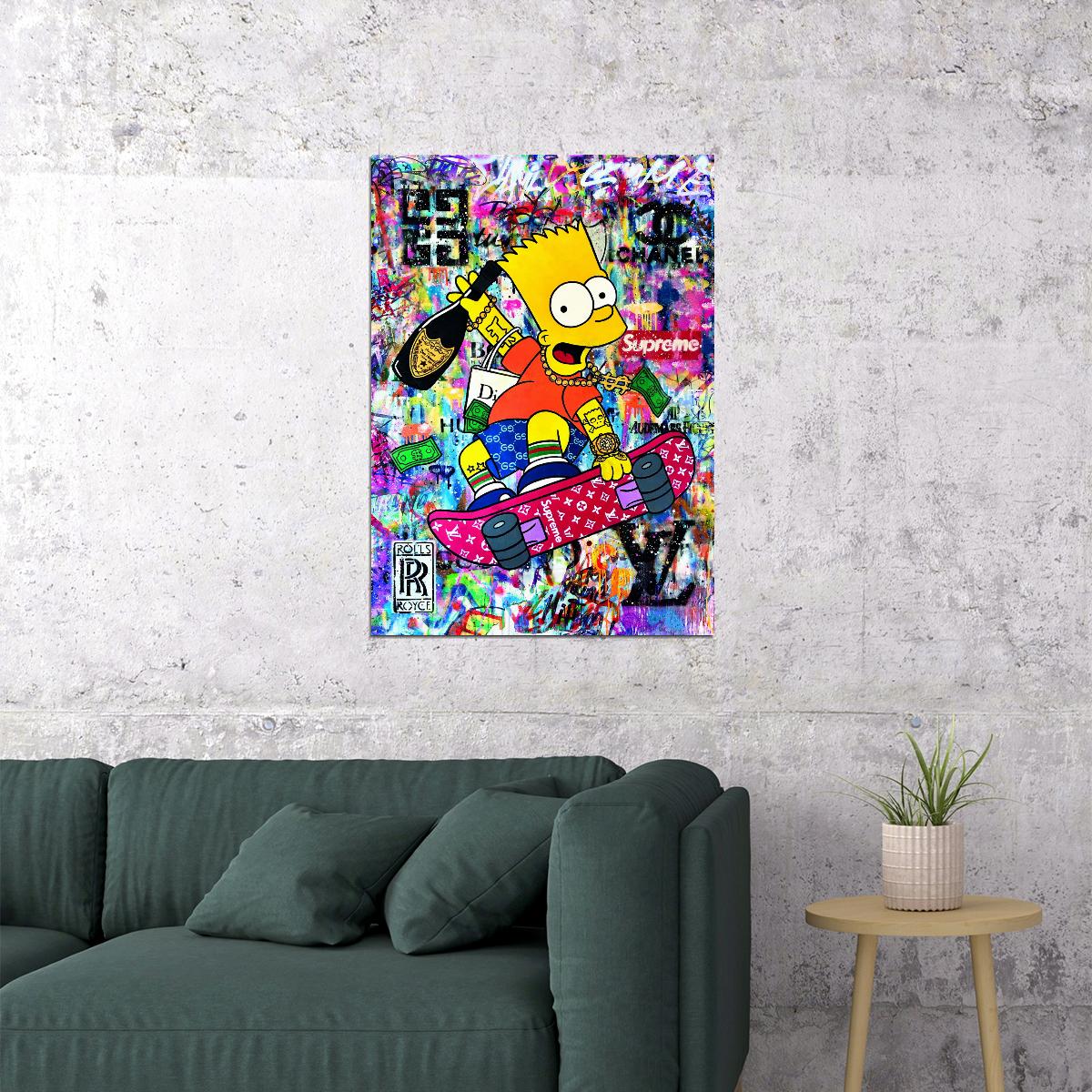 Bart Simpson Pop Art Poster Graffiti Street Art Skateboard Supreme Modern Cartoon Tribute Print