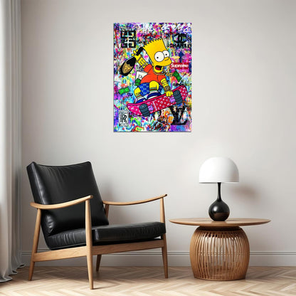 Bart Simpson Pop Art Poster Graffiti Street Art Skateboard Supreme Modern Cartoon Tribute Print