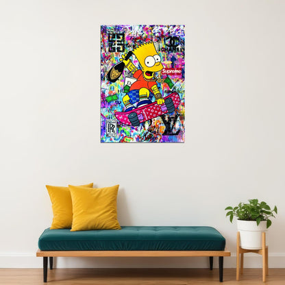 Bart Simpson Pop Art Poster Graffiti Street Art Skateboard Supreme Modern Cartoon Tribute Print