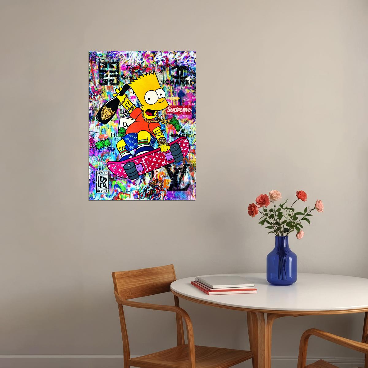 Bart Simpson Pop Art Poster Graffiti Street Art Skateboard Supreme Modern Cartoon Tribute Print