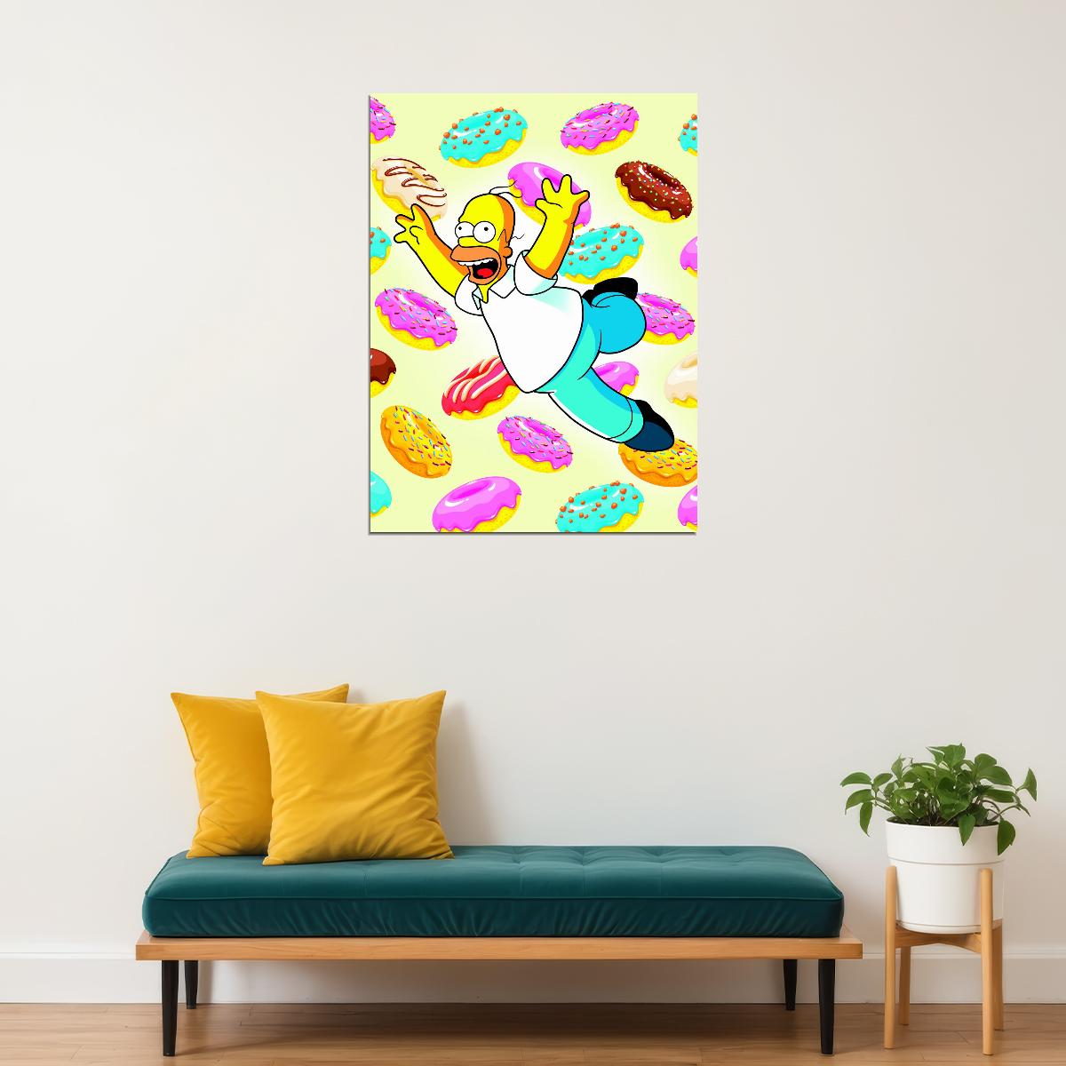 Homer Simpson Donuts Pop Art Poster Graffiti Street Art Colorful Cartoon Modern Funny Print