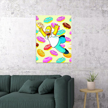 Homer Simpson Donuts Pop Art Poster Graffiti Street Art Colorful Cartoon Modern Funny Print