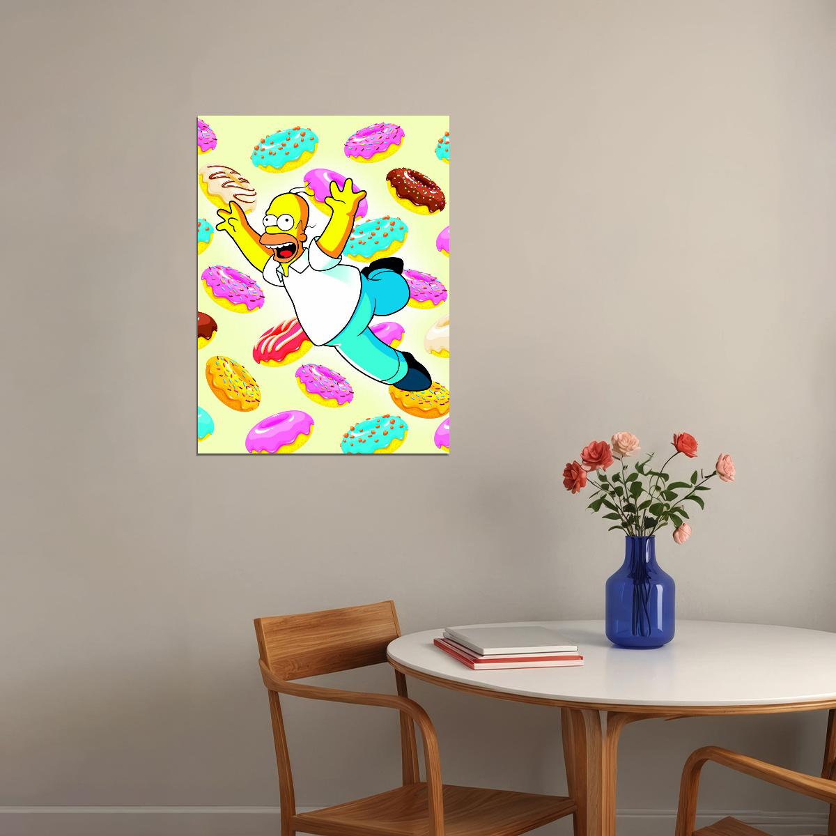 Homer Simpson Donuts Pop Art Poster Graffiti Street Art Colorful Cartoon Modern Funny Print