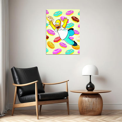 Homer Simpson Donuts Pop Art Poster Graffiti Street Art Colorful Cartoon Modern Funny Print