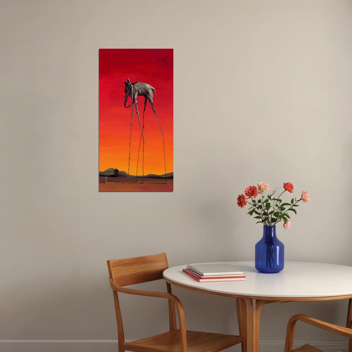 Elephant Salvador Dali Pop Art Poster Surrealist Long-Legged Animal Modern Tribute Print