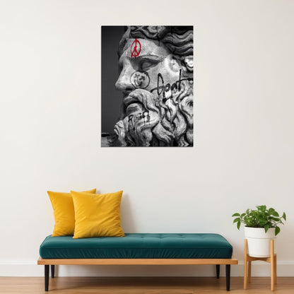 Greek God Zeus Pop Art Poster Graffiti Street Art Black and White Modern Abstract Print