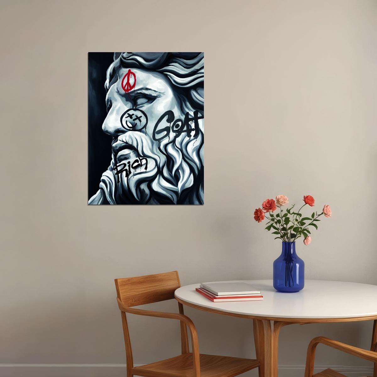 Zeus Greek God Pop Art Poster Graffiti Street Art GOAT Tribute Modern Mythology Print