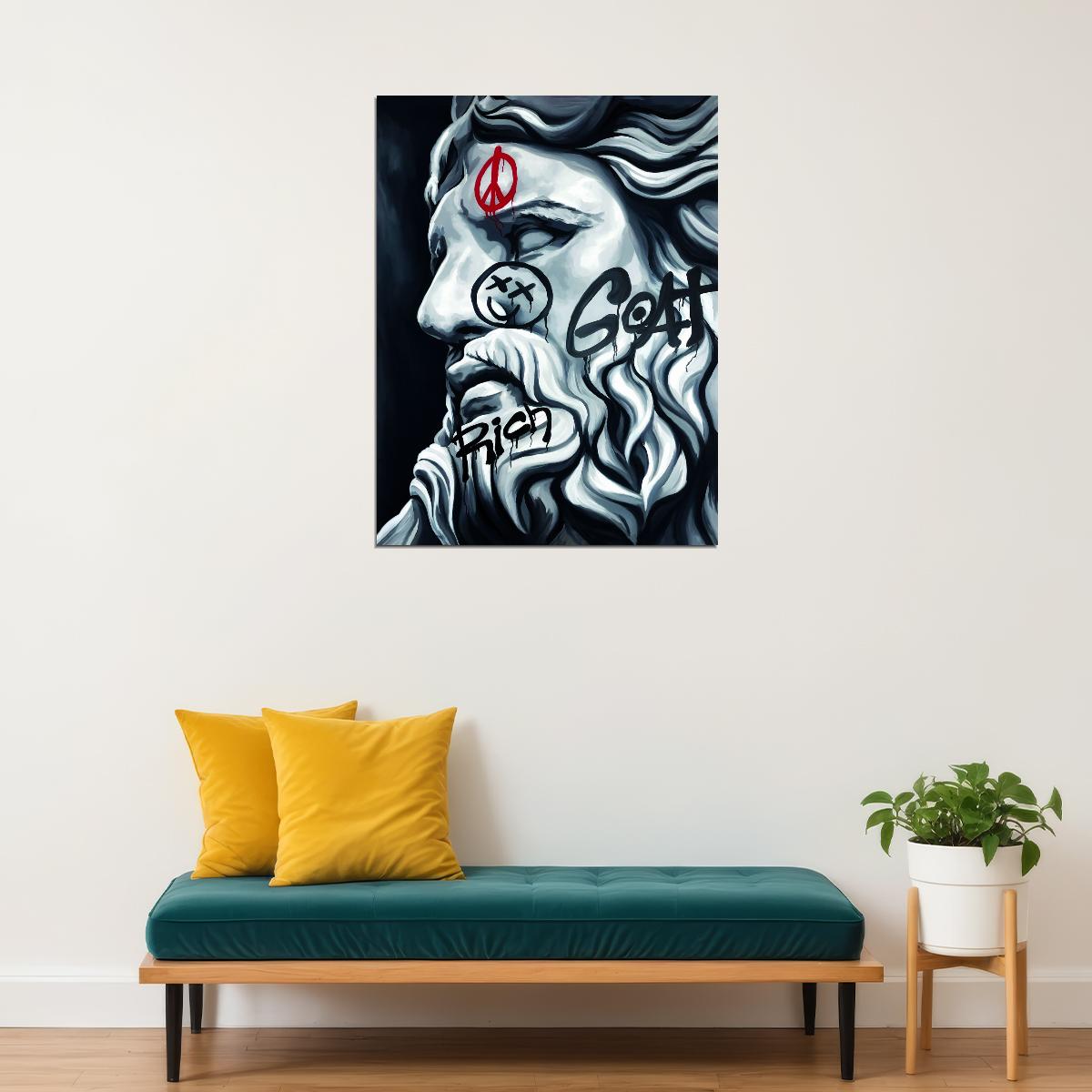 Zeus Greek God Pop Art Poster Graffiti Street Art GOAT Tribute Modern Mythology Print