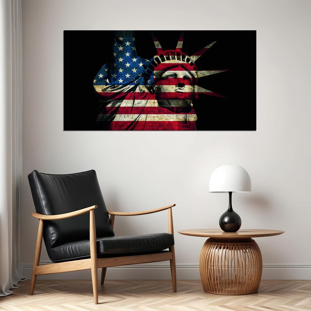 Statue of Liberty Pop Art Poster American Flag Graffiti Street Art Patriotic Modern Tribute Print