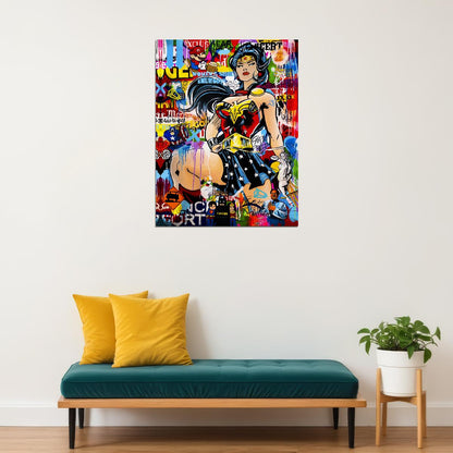 Wonder Woman Pop Art Poster Graffiti Street Art Superhero Comic Book Modern Tribute Print