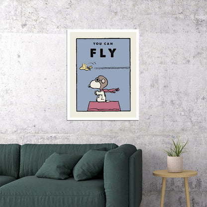 You Can Fly Snoopy and Woodstock Kids Print Motivational Peanuts Wall Art for Children