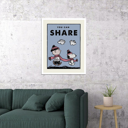 You Can Share Charlie Brown and Snoopy Kids Poster Friendship Peanuts Wall Art for Kids