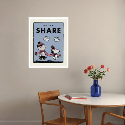 You Can Share Charlie Brown and Snoopy Kids Poster Friendship Peanuts Wall Art for Kids