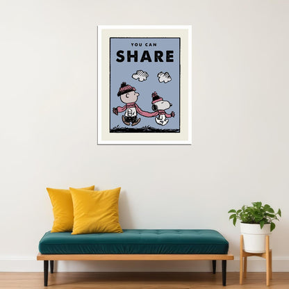 You Can Share Charlie Brown and Snoopy Kids Poster Friendship Peanuts Wall Art for Kids