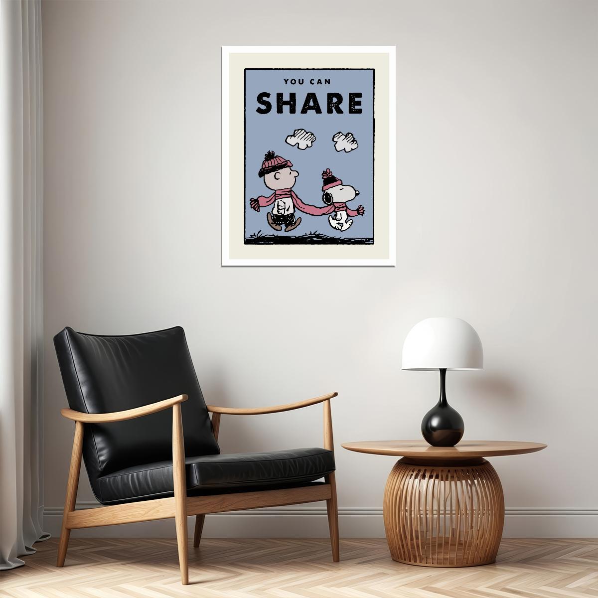 You Can Share Charlie Brown and Snoopy Kids Poster Friendship Peanuts Wall Art for Kids