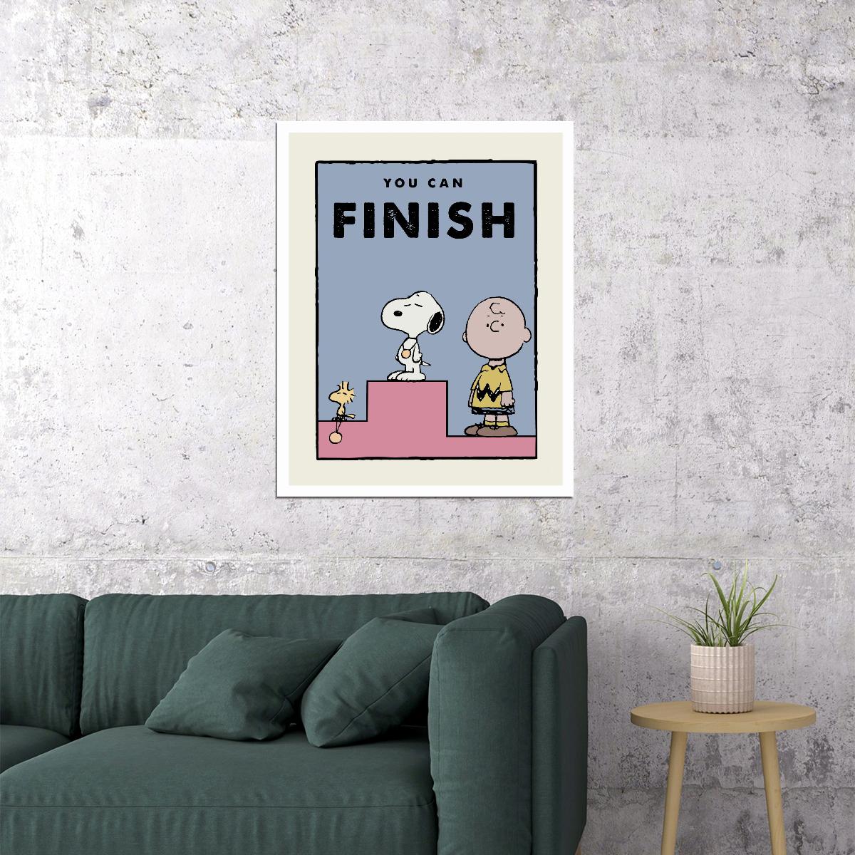 You Can Finish Snoopy and Charlie Brown Kids Wall Print Inspirational Peanuts Art Decor