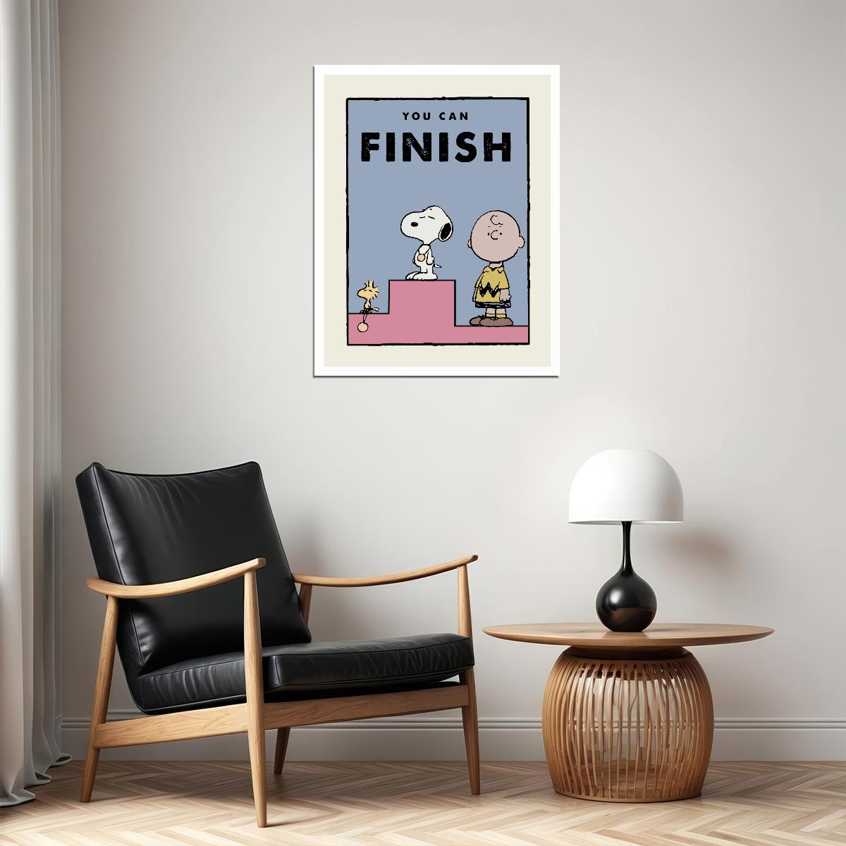 You Can Finish Snoopy and Charlie Brown Kids Wall Print Inspirational Peanuts Art Decor