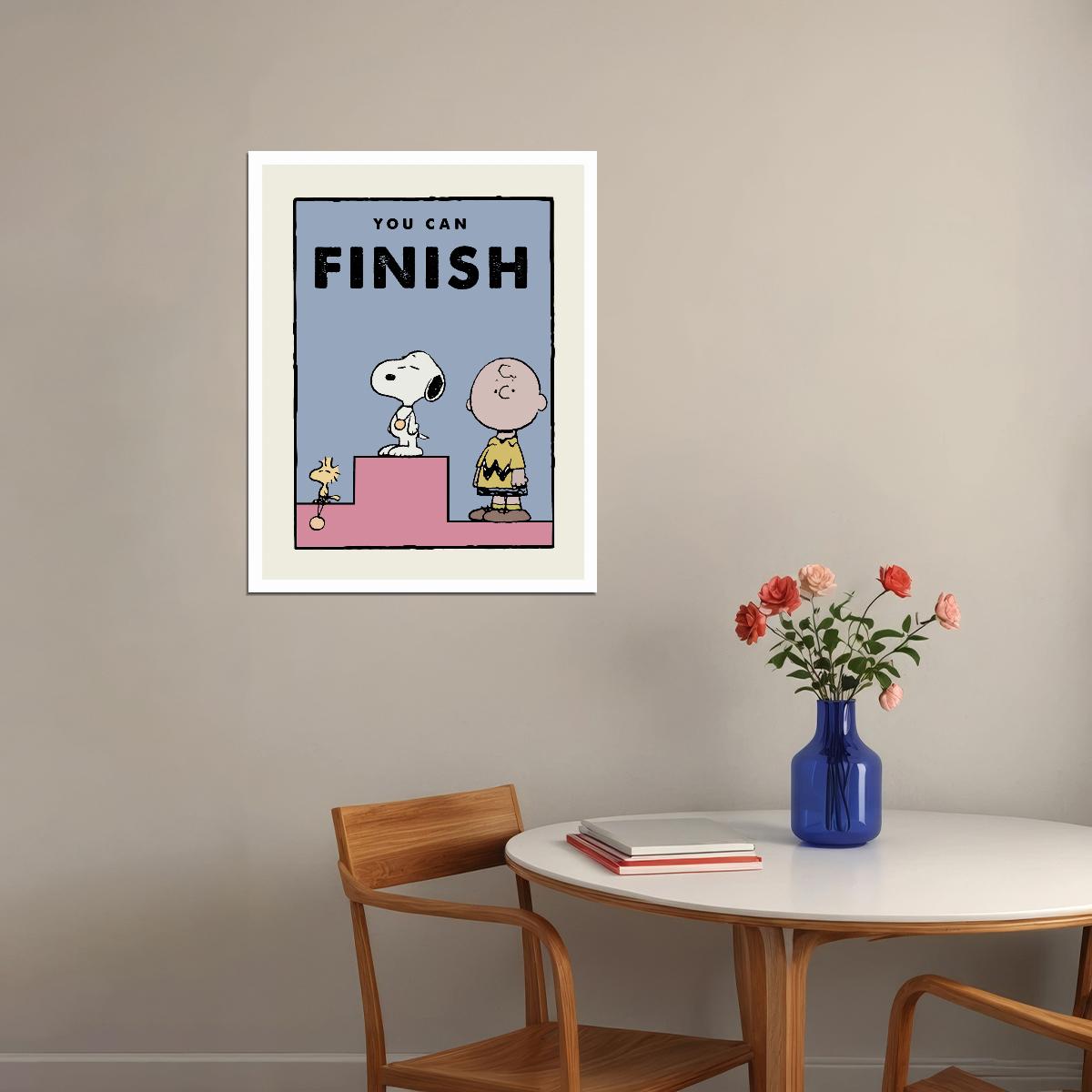 You Can Finish Snoopy and Charlie Brown Kids Wall Print Inspirational Peanuts Art Decor