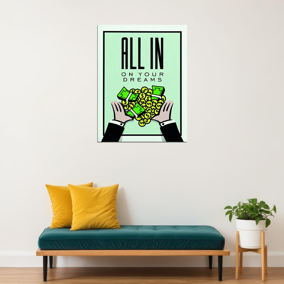 All In On Your Dreams Motivational Poster Inspirational Business Wall Art Print