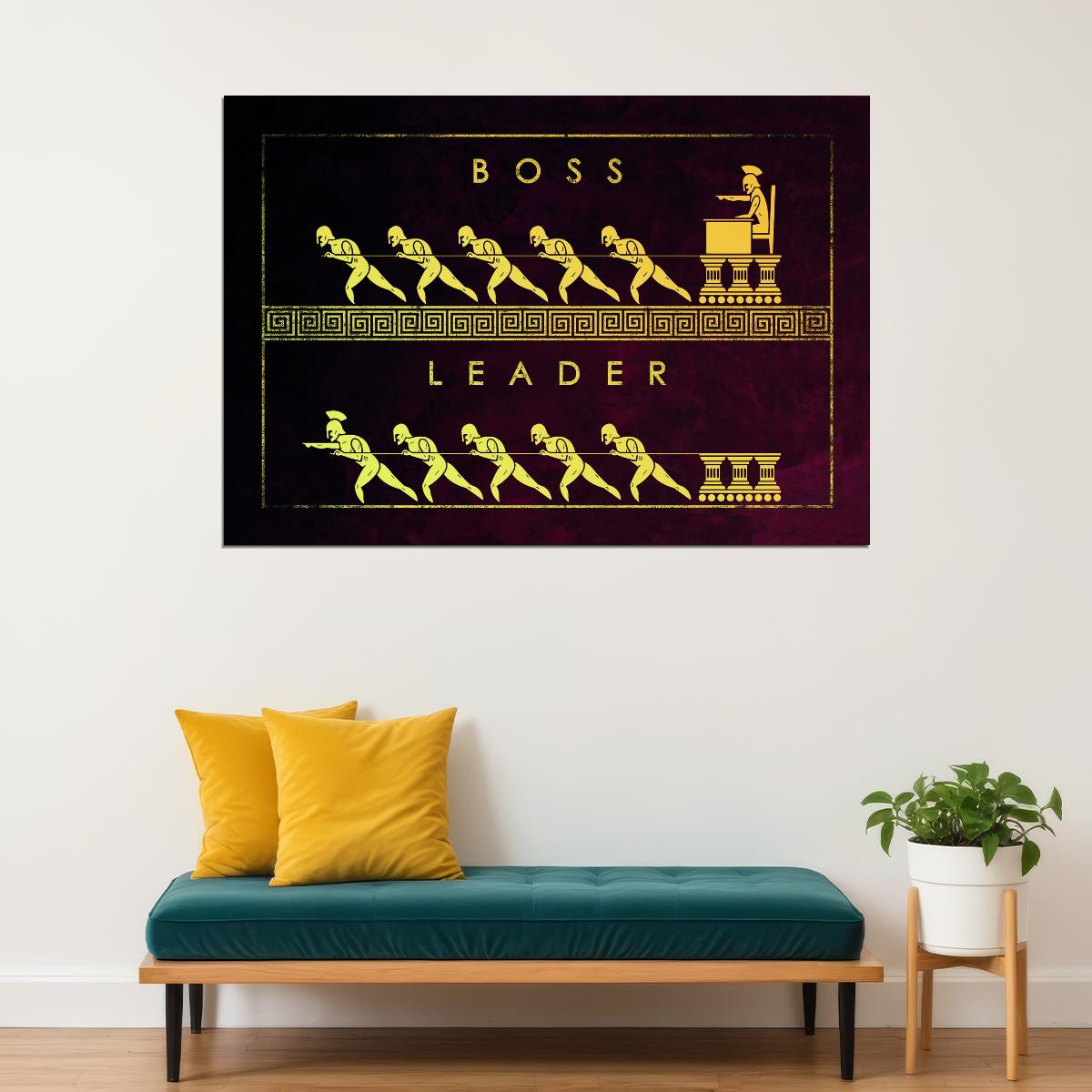 Boss vs Leader Pyramid Art Poster Leadership and Hierarchy Motivational Wall Decor for Success Enthusiasts Office Wall Art Print