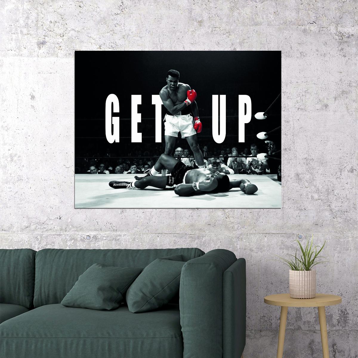 Get Up Boxing Art Poster Muhammad Ali Motivational Wall Decor Iconic Sports Wall Art for Inspiration and Perseverance Office Print