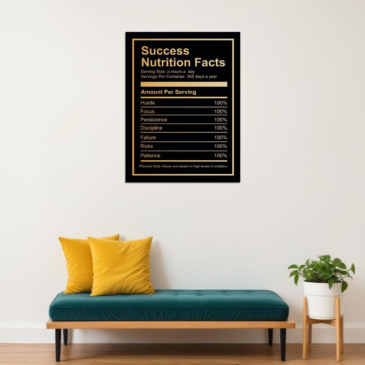Success Nutrition Facts Art Poster Motivational and Creative Wall Decor Featuring Inspirational Values for Success Office Wall Art Print - xonomax