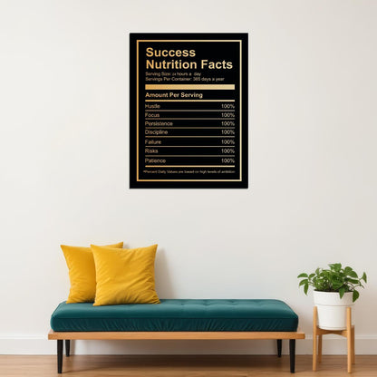 Success Nutrition Facts Art Poster Motivational and Creative Wall Decor Featuring Inspirational Values for Success Office Wall Art Print - xonomax