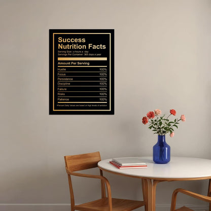 Success Nutrition Facts Art Poster Motivational and Creative Wall Decor Featuring Inspirational Values for Success Office Wall Art Print - xonomax
