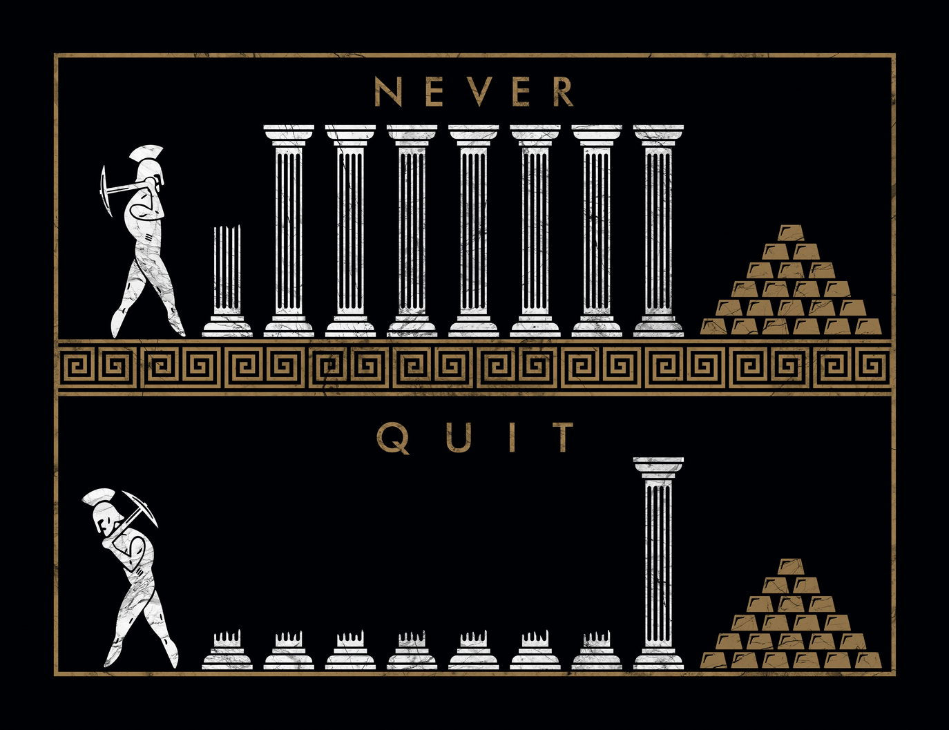 Never Quit Columns Art Poster Motivational Wall Decor Featuring Inspirational Design for Perseverance Office Wall Art Print