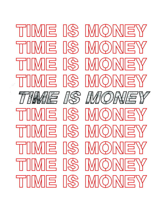 Time Is Money Pink Text Art Poster Minimalist Wall Decor Featuring Repeated Typography Design Modern Office Wall Art Print