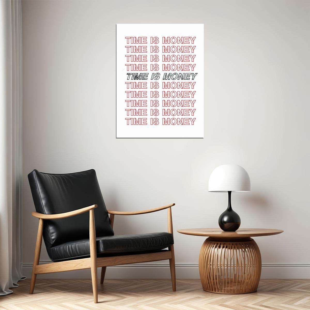 Time Is Money Pink Text Art Poster Minimalist Wall Decor Featuring Repeated Typography Design Modern Office Wall Art Print