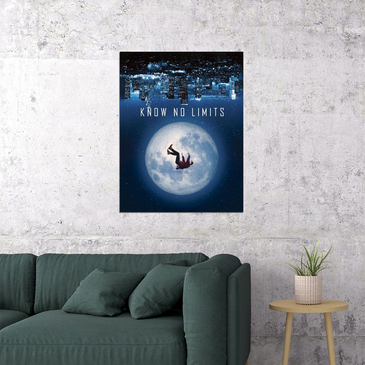 Know No Limits Moon Art Poster Inspirational Wall Decor Featuring Motivational and Dreamlike Design Modern Office Wall Art Print