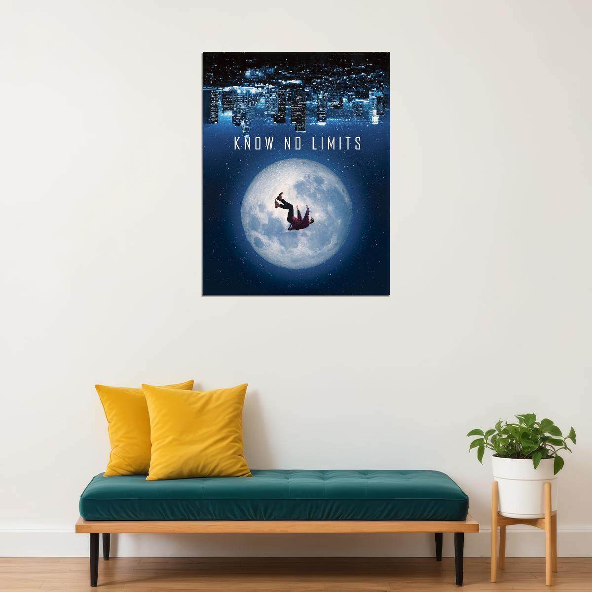 Know No Limits Moon Art Poster Inspirational Wall Decor Featuring Motivational and Dreamlike Design Modern Office Wall Art Print