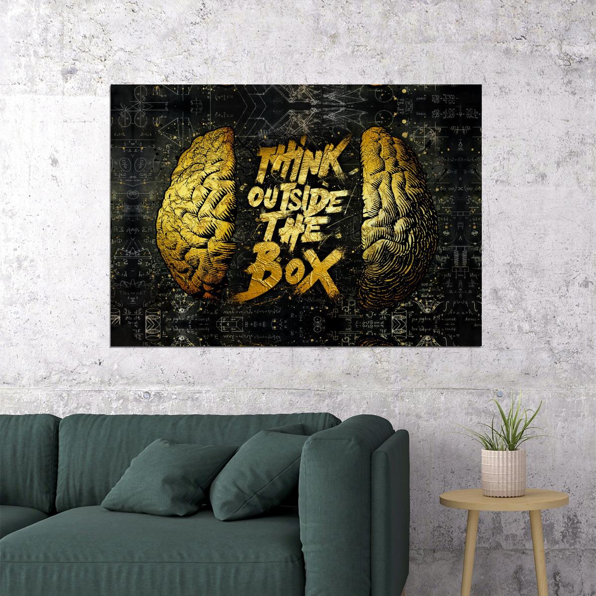 Think Outside the Box Brain Art Poster Inspirational Wall Decor Unique Creative Office Wall Art Print