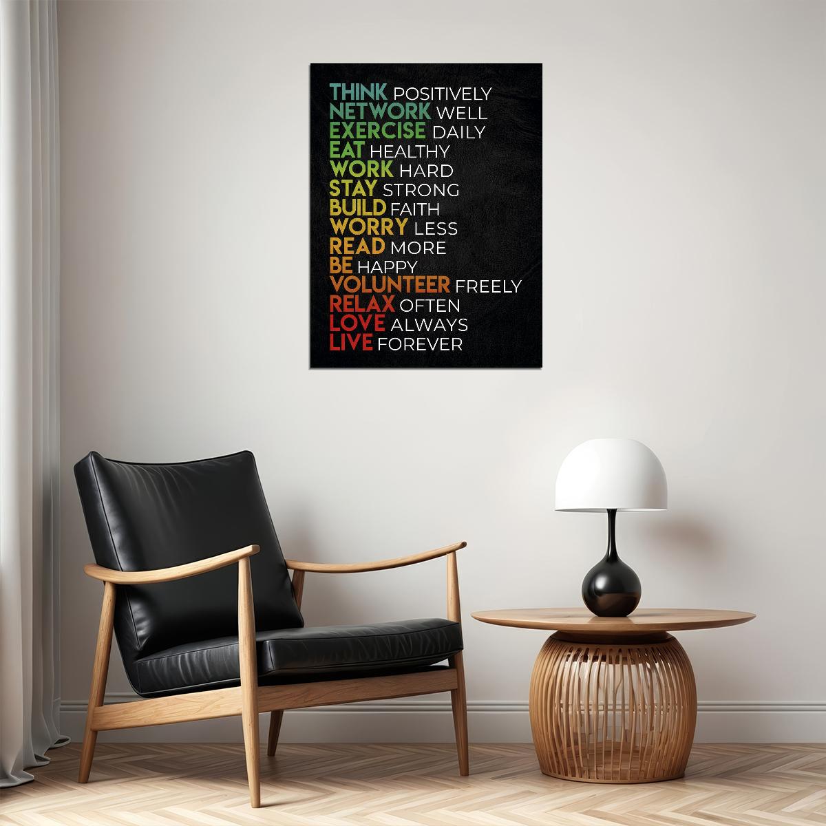 Think Positively Inspirational Art Poster Motivational Wall Decor Positive Affirmations Office Wall Art Print