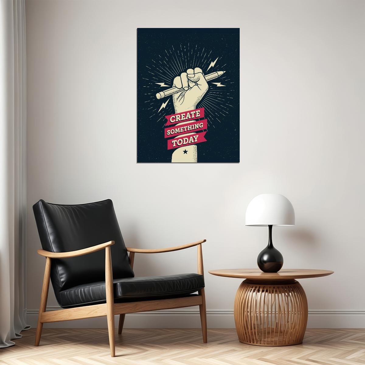 Create Something Today Fist Art Poster Inspirational Wall Decor Bold Office Wall Art Print