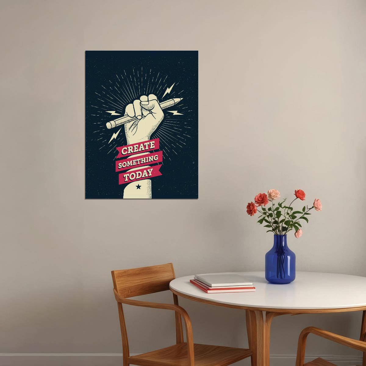 Create Something Today Fist Art Poster Inspirational Wall Decor Bold Office Wall Art Print