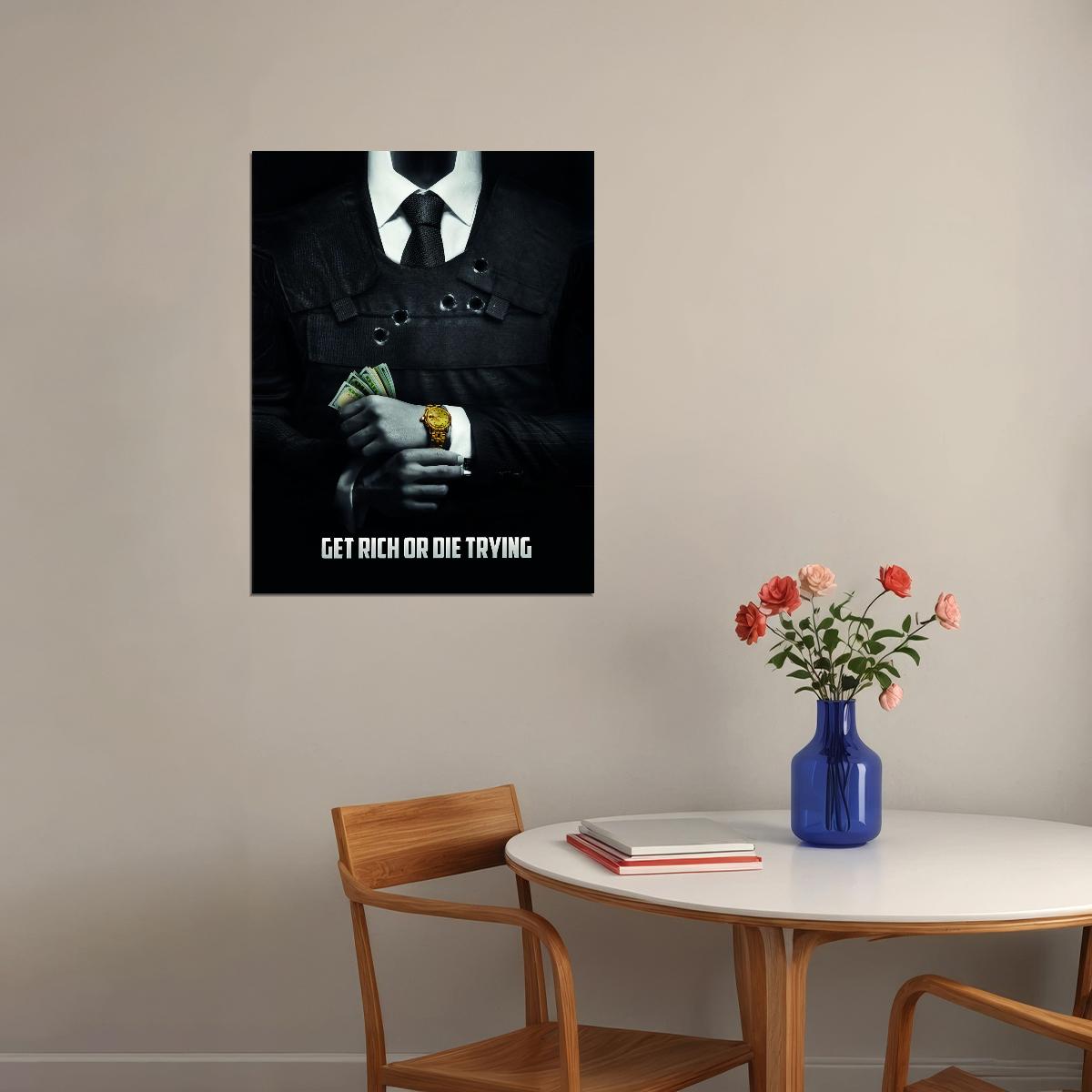 Get Rich or Die Trying Money Art Poster Ambitious Motivational Wall Decor Luxury Office Wall Art Print