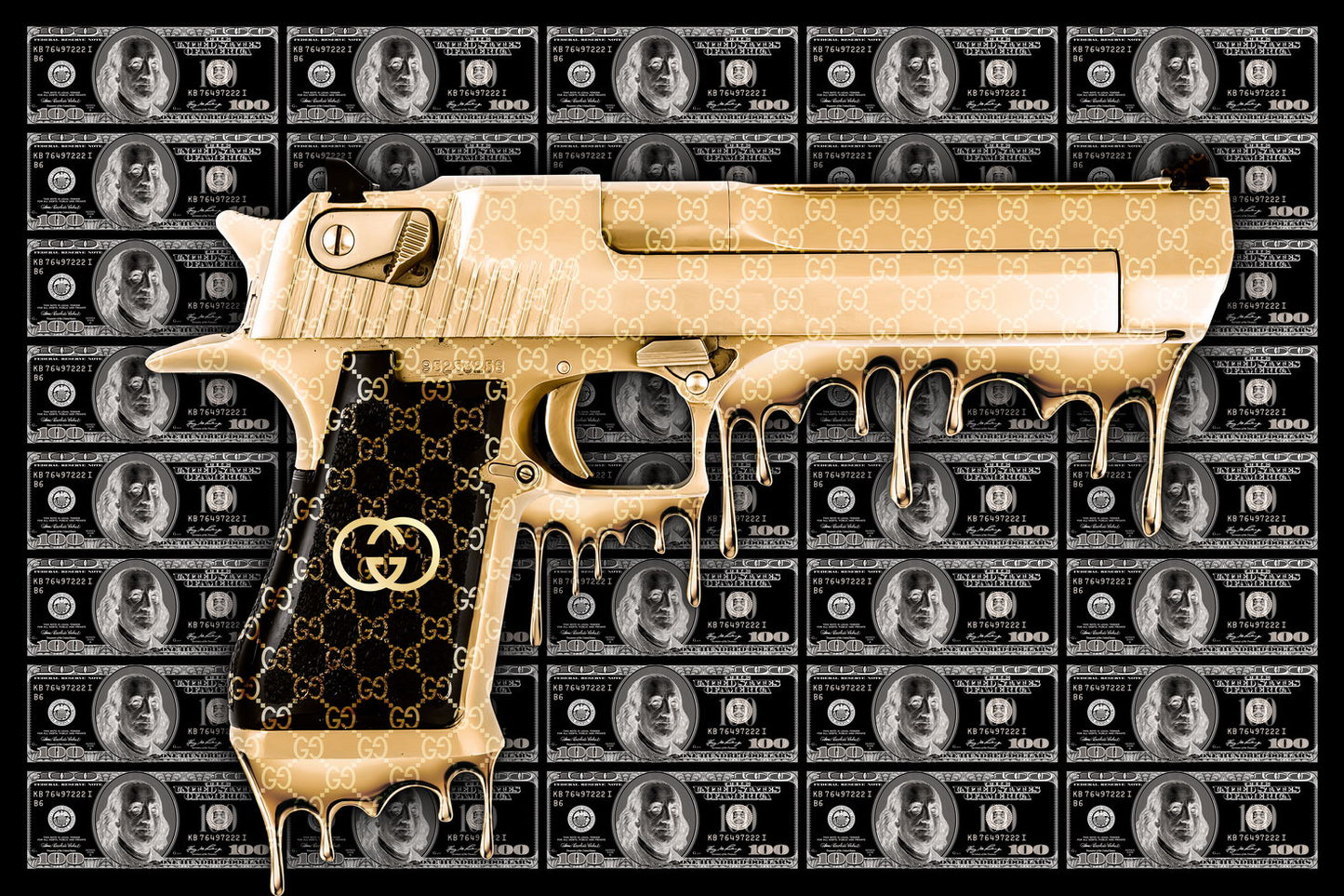 Golden Pistol Art Poster Luxury Wall Decor Bold Designer Modern Artistic Style Unique Iconic Office Wall Art Print