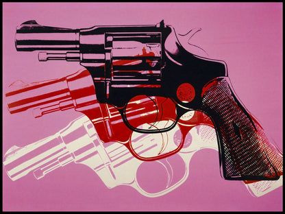 Pink Revolver Art Poster Bold Wall Decor Modern Designer Style Unique Artistic Print Perfect for Creative Office or Home Spaces