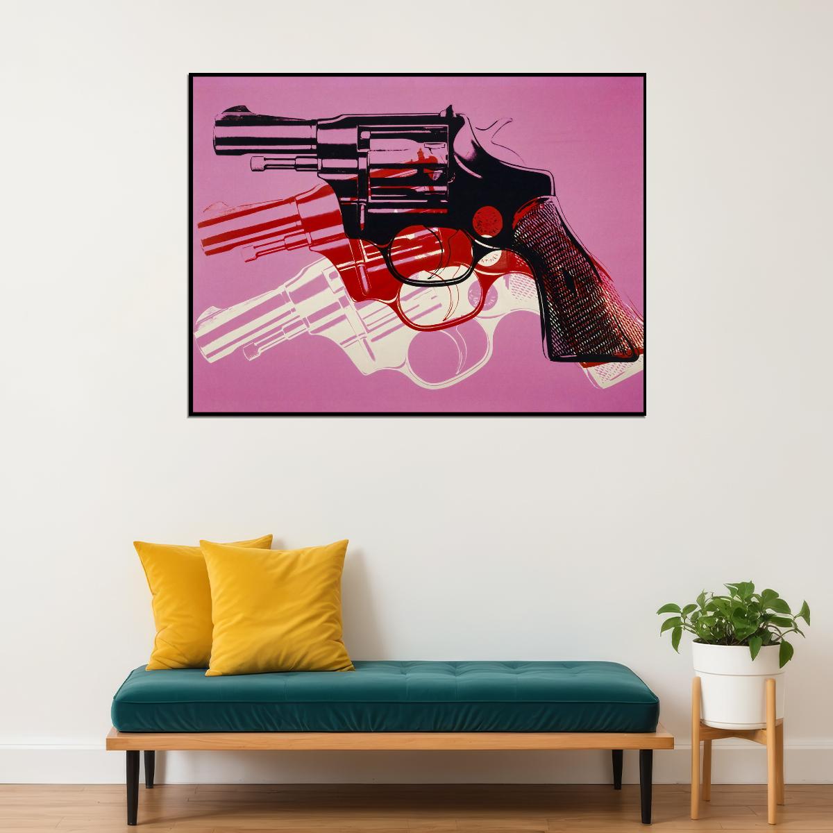 Pink Revolver Art Poster Bold Wall Decor Modern Designer Style Unique Artistic Print Perfect for Creative Office or Home Spaces