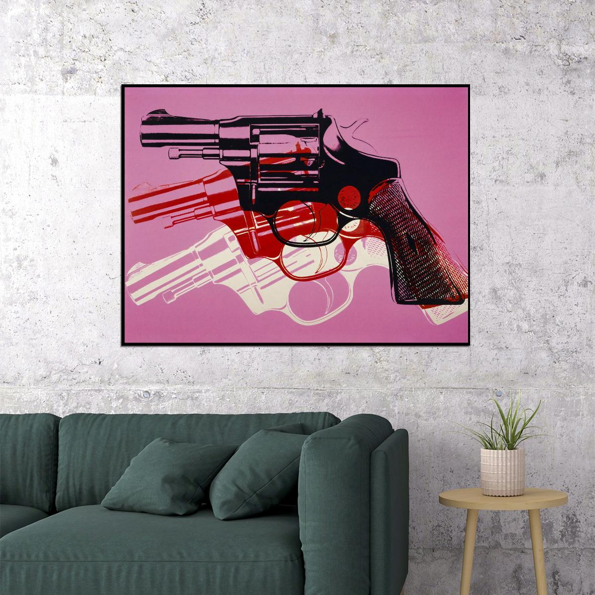 Pink Revolver Art Poster Bold Wall Decor Modern Designer Style Unique Artistic Print Perfect for Creative Office or Home Spaces