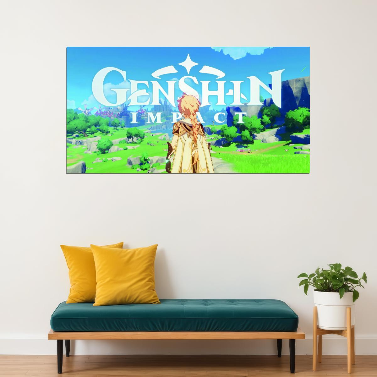 Genshin Impact Video Game Poster Fantasy Adventure Wall Decor Anime Style Open World Gaming Artwork Wall Print