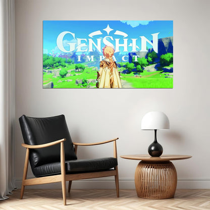 Genshin Impact Video Game Poster Fantasy Adventure Wall Decor Anime Style Open World Gaming Artwork Wall Print