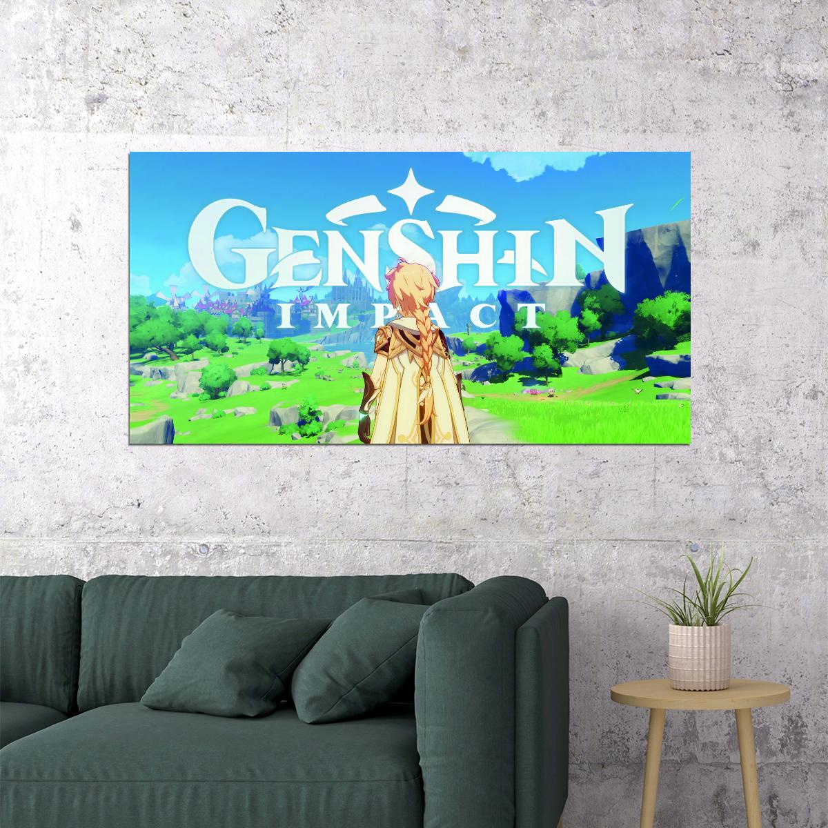 Genshin Impact Video Game Poster Fantasy Adventure Wall Decor Anime Style Open World Gaming Artwork Wall Print