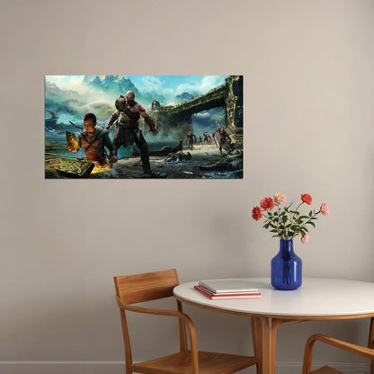 God of War Video Game Poster Kratos and Atreus Wall Decor Action Adventure Mythological Gaming Wall Print