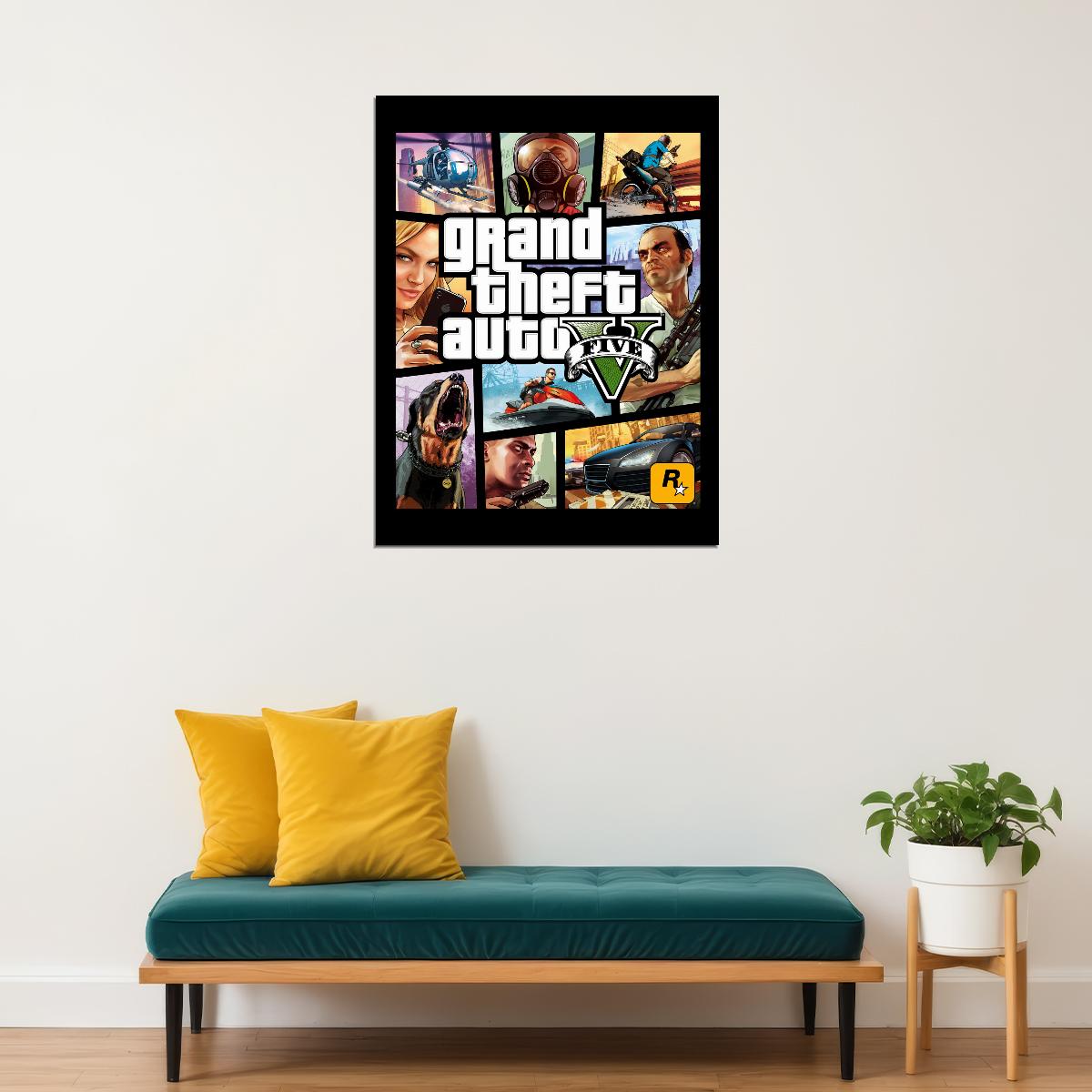 Grand Theft Auto V Video Game Poster Rockstar Action Adventure Wall Decor Open World Gaming Artwork Wall Print