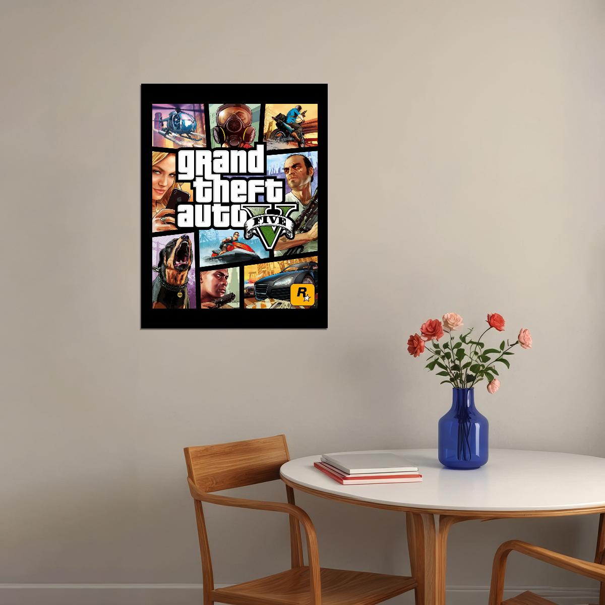 Grand Theft Auto V Video Game Poster Rockstar Action Adventure Wall Decor Open World Gaming Artwork Wall Print